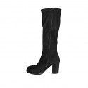 Botas para mujer en gamuza y gamuza elástica negra con cremallera, tacón 7 - Tallas disponibles:  33, 34, 35, 42, 43, 44