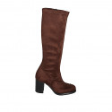 Botas para mujer en gamuza y gamuza elástica marrón oscuro con cremallera, tacón 7 - Tallas disponibles:  33, 34, 42, 43, 44