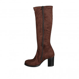 Stivale da donna in camoscio e camoscio stretch testa di moro con cerniera tacco 7 - Misure disponibili: 33, 34, 42, 43, 44 2