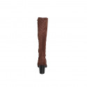 Botas para mujer en gamuza y gamuza elástica marrón oscuro con cremallera, tacón 7 - Tallas disponibles:  33, 34, 42, 43, 44