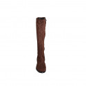 Botas para mujer en gamuza y gamuza elástica marrón oscuro con cremallera, tacón 7 - Tallas disponibles:  33, 34, 42, 43, 44