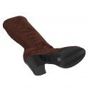 Botas para mujer en gamuza y gamuza elástica marrón oscuro con cremallera, tacón 7 - Tallas disponibles:  33, 34, 42, 43, 44