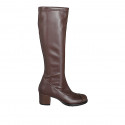 Botas para mujer con punta en piel y piel elástica marrón oscuro con cremallera, tacón 5 - Tallas disponibles:  32, 33, 34, 42, 44, 45