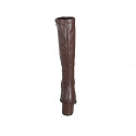 Botas para mujer con punta en piel y piel elástica marrón oscuro con cremallera, tacón 5 - Tallas disponibles:  32, 33, 34, 42, 44, 45