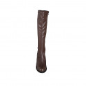 Botas para mujer con punta en piel y piel elástica marrón oscuro con cremallera, tacón 5 - Tallas disponibles:  32, 33, 34, 42, 44, 45