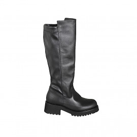 Woman’s black leather and stretch leather boots with zip and heel 5 - Available sizes:  32, 33, 34, 43, 44