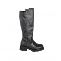 Botas para mujer en piel y piel elástica negra con cremallera, tacón 5 - Tallas disponibles:  32, 33, 34, 43, 44