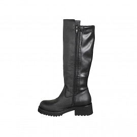 Botas para mujer en piel y piel elástica negra con cremallera, tacón 5 - Tallas disponibles:  32, 33, 34, 43, 44 2