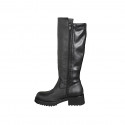 Botas para mujer en piel y piel elástica negra con cremallera, tacón 5 - Tallas disponibles:  32, 33, 34, 43, 44