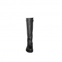 Botas para mujer en piel y piel elástica negra con cremallera, tacón 5 - Tallas disponibles:  32, 33, 34, 43, 44