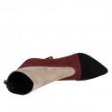 Woman’s pointed-toe ankle boots in taupe, maroon and black suede with zip and heel 10 - Available sizes:  32, 33, 34, 35, 42, 45