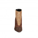 Woman’s dark brown, brown and cognac suede ankle boot, with back zipper and heel 10 - Available sizes:  32, 33, 35, 42, 43, 44, 45