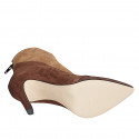 Woman’s dark brown, brown and cognac suede ankle boot, with back zipper and heel 10 - Available sizes:  32, 33, 35, 42, 43, 44, 45