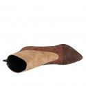 Woman’s dark brown, brown and cognac suede ankle boot, with back zipper and heel 10 - Available sizes:  32, 33, 35, 42, 43, 44, 45