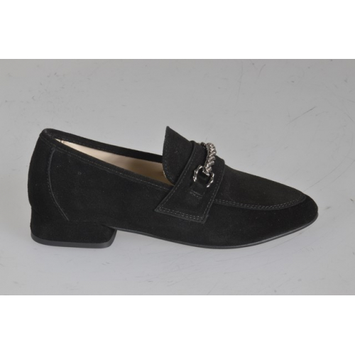 Mocassino a punta da donna in camoscio nero con accessorio e strass tacco 2 - Misure disponibili: 32, 33, 34, 35, 42, 43, 44, 45, 46