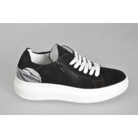 Sneaker stringata con cerniera laterale in camoscio nero e stampa zebrata con plantare estraibile zeppa 4 - Misure disponibili: 32, 33, 34, 35, 42, 43, 44, 45, 46