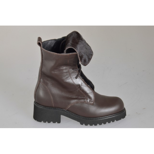 Stivaletto stringato da donna in pelle testa di moro con risvolto in pelle con pelo tacco 5 - Misure disponibili: 32, 33, 34, 42, 43, 44, 45, 46