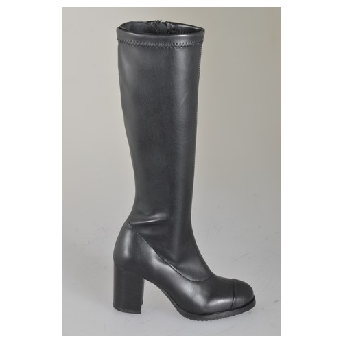 Woman’s black leather and stretch leather boots with leather toe cap, zipper and heel 7 - Available sizes:  32, 33, 34, 35, 42, 43, 44, 45, 46