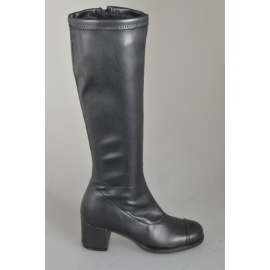 Bottes pour femmes en cuir et cuir stretch noir, bout en cuir, fermeture éclair, talon 5 - Pointures disponibles:  32, 33, 34, 42, 43, 44, 45, 46