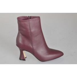 Stivaletto a punta da donna in pelle bordeaux con cerniera tacco 7 - Misure disponibili: 32, 33, 34, 35, 42, 43, 44, 45