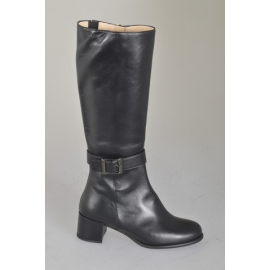 Bottes pour femmes en cuir noir avec bride à boucle, fermeture éclair et talon 5 - Pointures disponibles:  32, 33, 34, 35, 42, 43, 44, 45, 46