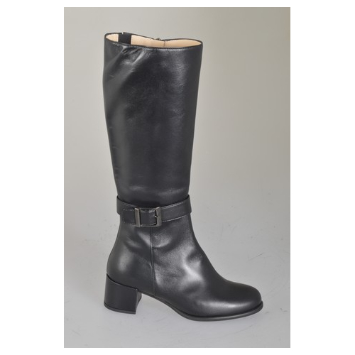 Woman’s black leather boots with buckle strap, zipper and heel 5 - Available sizes:  32, 33, 34, 35, 42, 43, 44, 45, 46