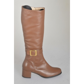 Woman’s cognac leather boots with strap, buckle, zipper and heel 5 - Available sizes:  32, 33, 34, 35, 42, 43, 44, 45