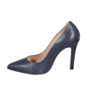 Décolleté a punta da donna in pelle blu con tacco 10 - Misure disponibili: 31, 32, 33, 34, 35, 42, 43, 44, 45