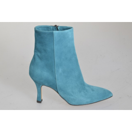 Stivaletto a punta da donna in camoscio turchese con cerniera tacco 7 - Misure disponibili: 32, 33, 34, 35, 42, 43, 44, 45, 46