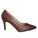 Escarpin pour femmes à bout pointu en cuir marron talon 7 - Pointures disponibles:  31, 32, 33, 34, 42, 43, 44, 45