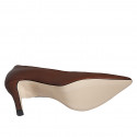 Escarpin pour femmes à bout pointu en cuir marron talon 7 - Pointures disponibles:  31, 32, 33, 34, 42, 43, 44, 45