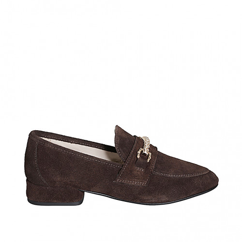 Woman’s pointed-toe dark brown suede loafers with decorative embellishment and rhinestones heel 2 - Available sizes:  33, 34, 42, 43, 44, 45, 46