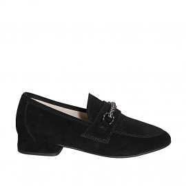 Woman’s pointed-toe black suede loafers with decorative embellishment and rhinestones heel 2 - Available sizes:  33, 34, 35, 42, 44, 45, 46