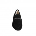 Woman’s pointed-toe black suede loafers with decorative embellishment and rhinestones heel 2 - Available sizes:  33, 34, 35, 42, 44, 45, 46