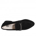 Woman’s pointed-toe black suede loafers with decorative embellishment and rhinestones heel 2 - Available sizes:  33, 34, 35, 42, 44, 45, 46