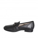 Woman’s black leather loafer with decorative accessory and rhinestones heel 2 - Available sizes:  42, 43, 45, 46