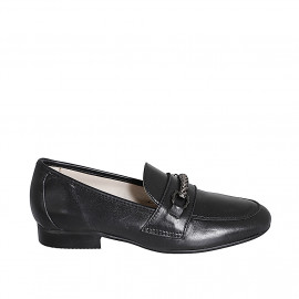 Woman’s black leather loafer with decorative accessory and rhinestones heel 2 - Available sizes:  42, 43, 45, 46