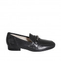 Woman’s black leather loafer with decorative accessory and rhinestones heel 2 - Available sizes:  42, 43, 45, 46