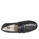 Woman’s black leather loafer with decorative accessory and rhinestones heel 2 - Available sizes:  42, 43, 45, 46