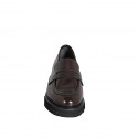 Woman’s dark brown polished leather loafer, heel 3 - Available sizes:  34, 42, 43, 44, 45, 46