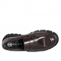 Woman’s dark brown polished leather loafer, heel 3 - Available sizes:  34, 42, 43, 44, 45, 46