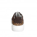 Woman’s lace-up sneakers with side zipper in dark brown suede with spotted print, removable insole wedge 4 - Available sizes:  32, 33, 34, 35, 42, 43, 44, 45, 46