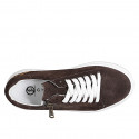 Woman’s lace-up sneakers with side zipper in dark brown suede with spotted print, removable insole wedge 4 - Available sizes:  32, 33, 34, 35, 42, 43, 44, 45, 46