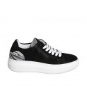 Woman’s black suede lace-up sneakers with side zipper, striped print, removable insole and wedge 4 - Available sizes:  32, 33, 35, 42, 43, 44, 45, 46