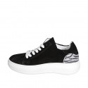 Woman’s black suede lace-up sneakers with side zipper, striped print, removable insole and wedge 4 - Available sizes:  32, 33, 35, 42, 43, 44, 45, 46