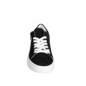 Woman’s black suede lace-up sneakers with side zipper, striped print, removable insole and wedge 4 - Available sizes:  32, 33, 35, 42, 43, 44, 45, 46