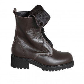 Woman’s dark brown leather lace-up ankle boots with fur-trimmed leather cuff heel 5 - Available sizes:  32, 33, 42, 43, 44, 45, 46