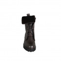 Woman’s dark brown leather lace-up ankle boots with fur-trimmed leather cuff heel 5 - Available sizes:  32, 33, 42, 43, 44, 45, 46