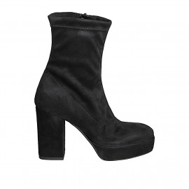Stivaletto da donna in camoscio e camoscio stretch nero con plateau e cerniera tacco 10 - Misure disponibili: 32, 33, 34, 42, 43, 44, 45, 46