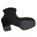 Woman’s black suede and stretch suede ankle boots with platform, side zipper and heel 10 - Available sizes:  32, 33, 34, 42, 43, 44, 45, 46